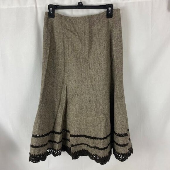 Talbots Dresses & Skirts - Talbots Brown Tweed Wool Blend Crochet Hem Academia Cottage Core full Midi Skirt